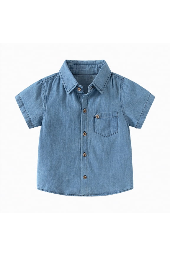 Toddler Button Up Shirt Boy's Toddler Kids Casual Short Sleeve Western Snap Button Shirt 2T 3T(Light Blue, 2-3 Years)