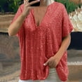 thumbnail image 2 of Hauaitttt Women Plus Size Sparkly Sequin Blingbling V Neck Short Sleeve Loose Top Tee Shirt Was Out Long Sleeve Shirt for Women Casual Summer Long Sleeved Shirts Womens Ladies Athletic Wear Shirt for, 2 of 7