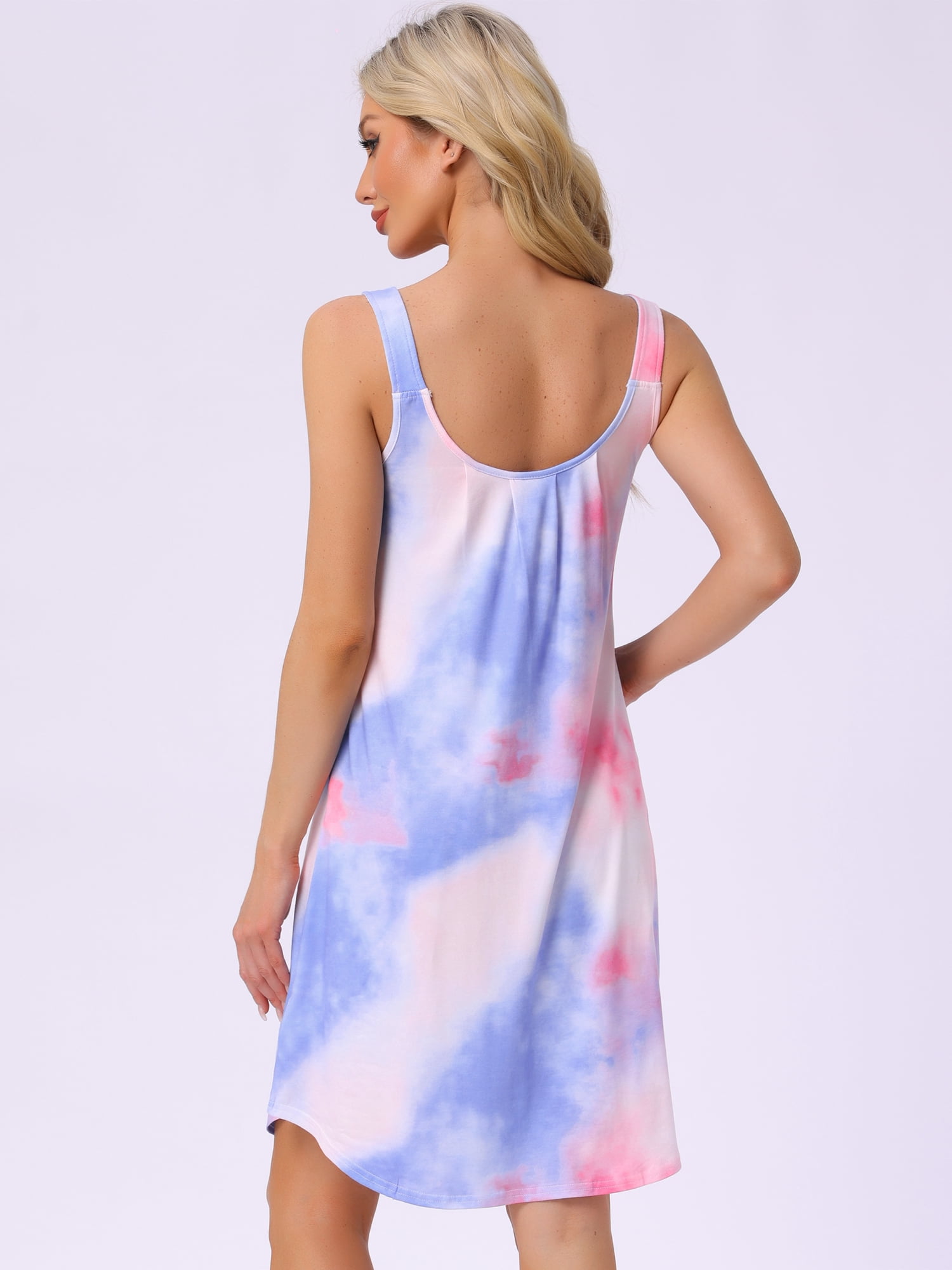 DARING DIVA Women's Floral Sleeveless Scoopneck Nightgown with Pockets XS Tie-Dye