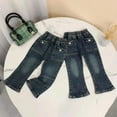 thumbnail image 2 of Edvintorg 8Months-6Years Baby Girl Pants Kids Jeans Fashion Cute Sweet Bowknot Flared Pants Denim Trousers with Pocket Kids Girls School Outfit, 2 of 3