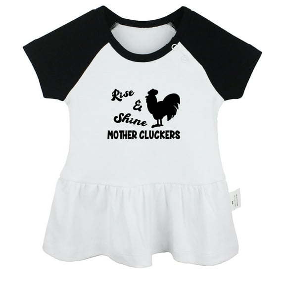 Rise & Shine Mother Cluckers Funny Dresses For Baby, Newborn Babies Skirts, Infant Princess Dress, 0-24M Kids Graphic Clothes (Black Raglan Dresses, 0-6 Months)