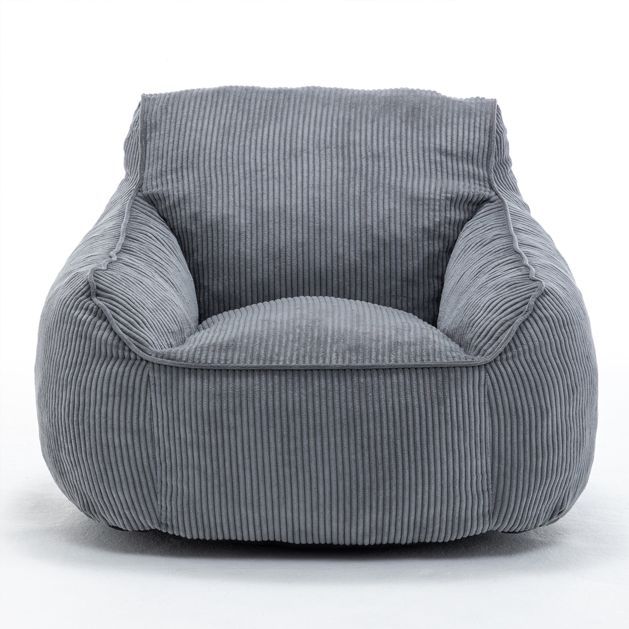 Noble House Prado Ergonomic Corduroy Bean Bag Chair, Comfy Foam Floor Armchair for Bedroom, Living Room, Dark Gray