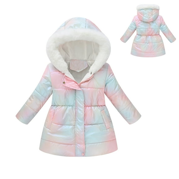 Kids Winter Coats with Hooded Puffer Jacket Kids Girls Colorful Jacket Zip up Long Sleeve Waterproof Kids Lightweight Jacket Girls Fall Jacket 4-5 Years