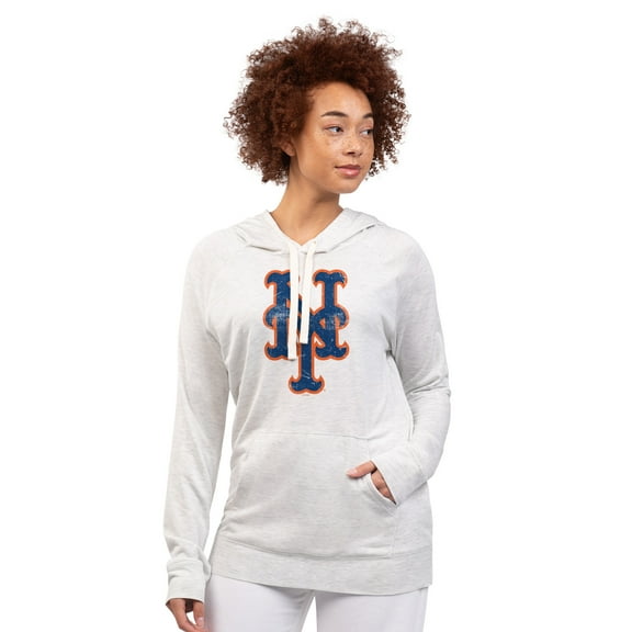 Women's G-III 4Her by Carl Banks Oatmeal New York Mets Pregame Pullover Hoodie
