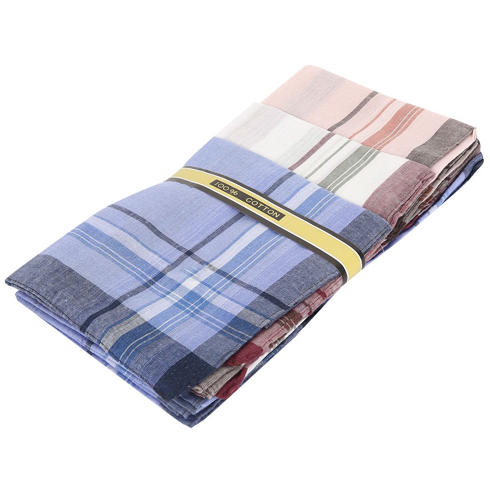 Multicolor Square Stripe Plaid Handkerchiefs Soft Cotton Classic Pattern Vintage Pocket Hanky for Womens Girls Men Random Color 5Pcs Square Stripe Handkerchiefs