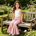 thumbnail image 6 of TIREOW Toddler Baby Girls Bell Bottom Pants Elastic Waist Solid Color Oversize Hem Flare Pants Soft Knit Flare Trousers, 6 of 7