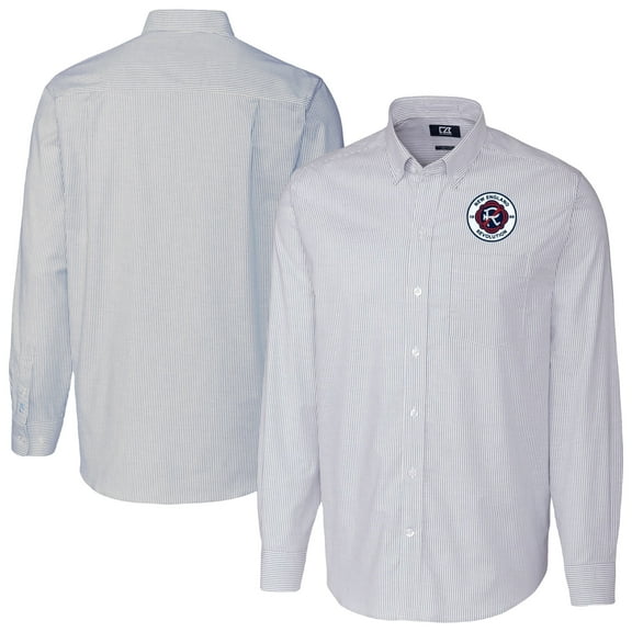 Men's Cutter & Buck Light Blue New England Revolution Stretch Oxford Stripe Long Sleeve Tri-Blend Button-Down Shirt