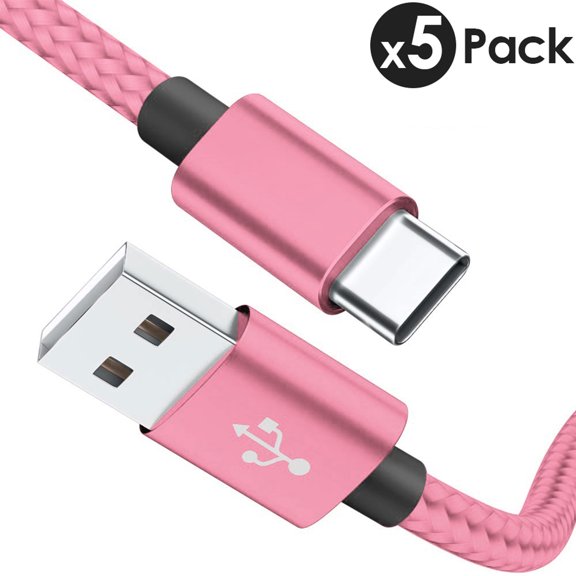 5-Pack Type C Cable Fast Charging Nylon Braided Cable USB-C Type-C 3.1 Data Sync Charger Cable Cord For Samsung Galaxy S8 S9 S10 Plus Note 8 Note 9 Nexus 5X 6P OnePlus LG G6 G7 V30/40/50 Google Pixel