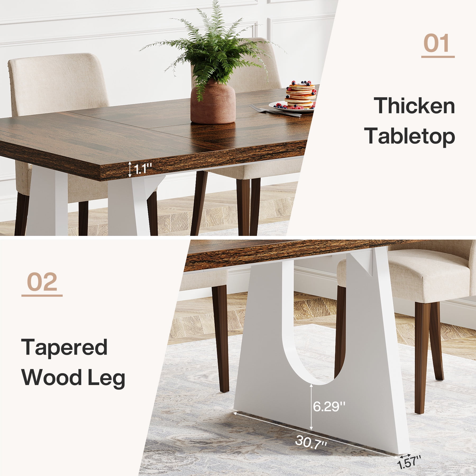 Fnova 70.9" Rectangular Dining Table for 6-8 People, Large Farmhouse Wood Kitchen Table with Heavy Duty Legs, Easy to Assemble