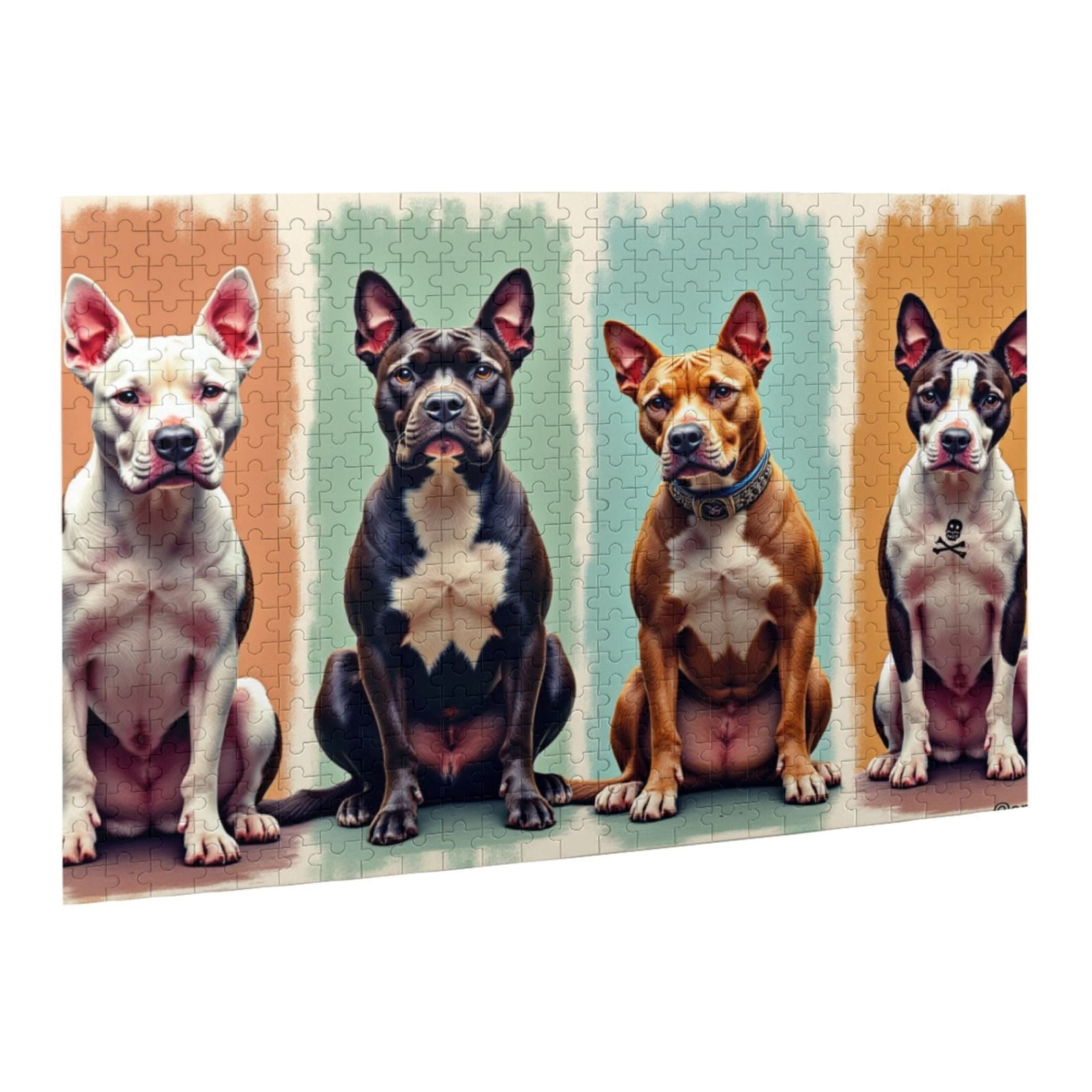 500 Piece Jigsaw Puzzles For Adults Four Pit Bulls， Challenging & Fun Adult Puzzle Game， Vibrant Colors， Great Gift Idea