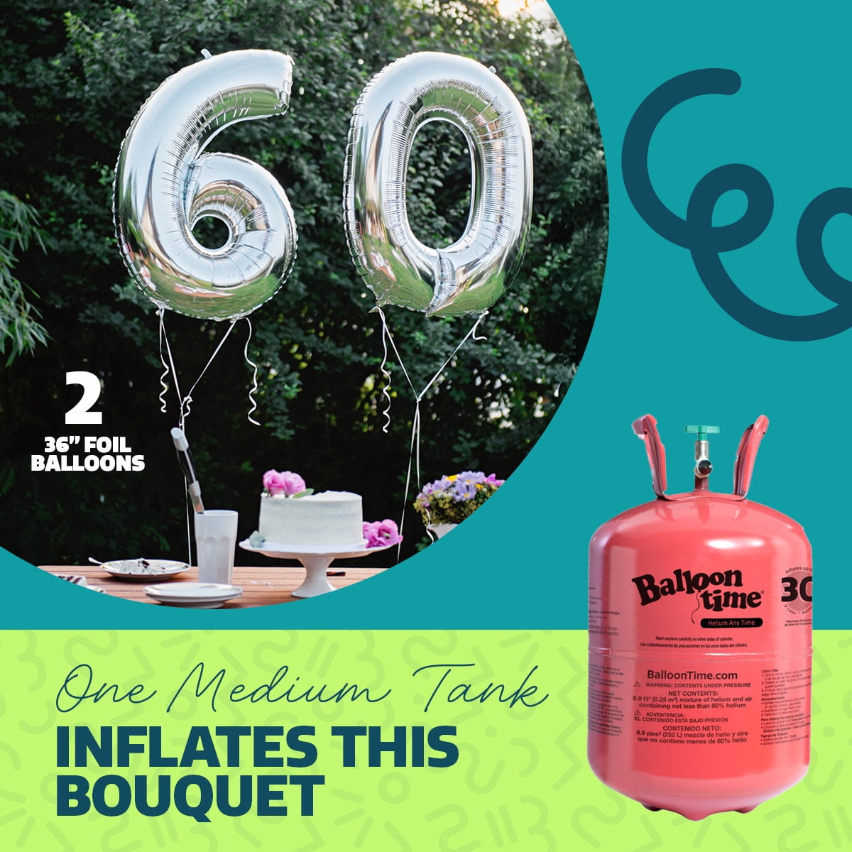 Balloon Time Medium Helium Tank Kit – Portable Helium Balloon Tank with Ribbon and Balloons