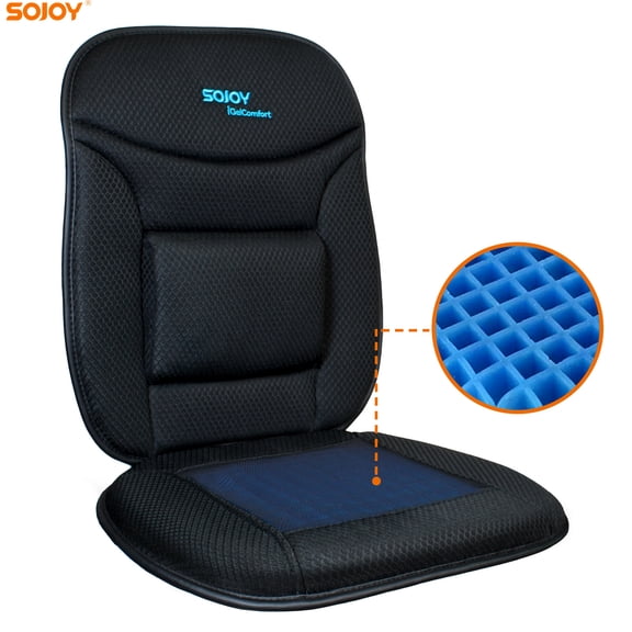 Sojoy Luxury Breathable Lumbar Back Support & Non-Slip Gel Seat Cushion Truck Seat Cushion for Truck Driver Back Pain Bus Driver Seat Cushion (2-Piece Set) (Black)