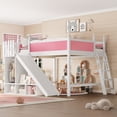 thumbnail image 4 of Harper & Bright Designs Queen Size Loft Bed with Wardrobe and Storage Shelves, Solid Wood Loft Bed Frame with Detachable Slide and Ladders, Pink+White, 4 of 12