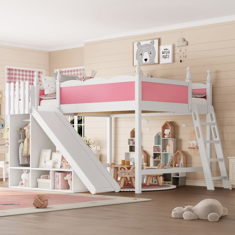 Harper & Bright Designs Queen Size Loft Bed with Wardrobe and 