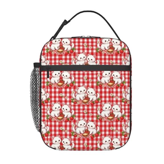 Cute Cat Lunch Bag Portable Handheld Reusable Insulated Cooler Tote Front Pocket Work Office Picnic Food Container Travel