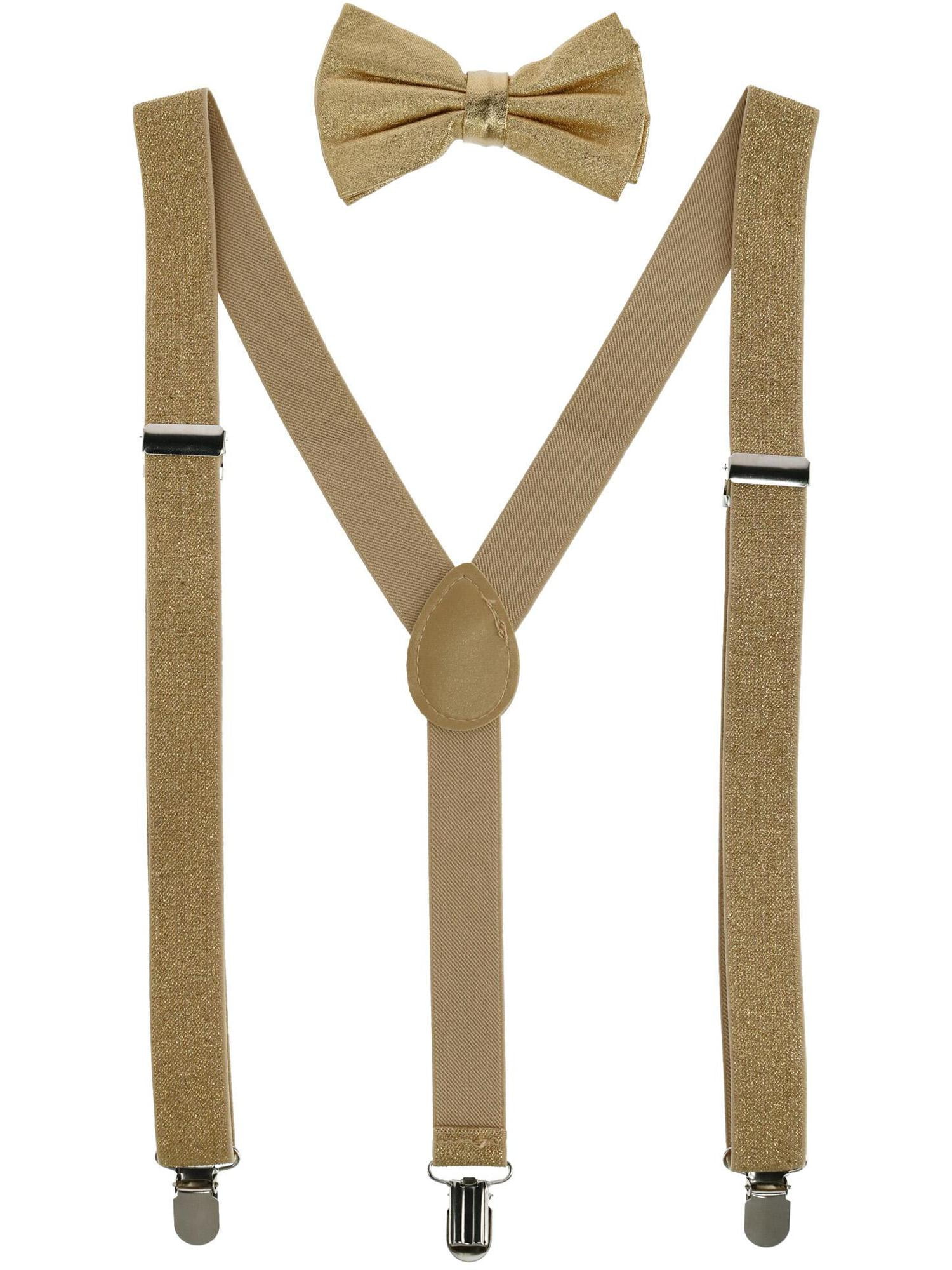 Accessori Cinture e bretelle Bretelle Rainbow Glitter Gold Vertical Stripe /Clip on Suspender Bow-Tie Combo Matching Set /Elastic Y-Shape Adjustable Braces/Adults 