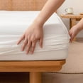 thumbnail image 5 of BESTOUCH Fitted Sheet Only 100% Washed Cotton Linen Feel Easily Fits Deep Pockets up to 17 inch Solid Off White Queen, 5 of 6