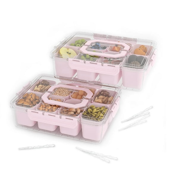 2 Pack Divided Serving Tray With Handle, 8 Compartments Snack Box For Candy, Nuts, Cookies, Fruit, Snacks Platters, Party Favor, Wedding, Home Decor