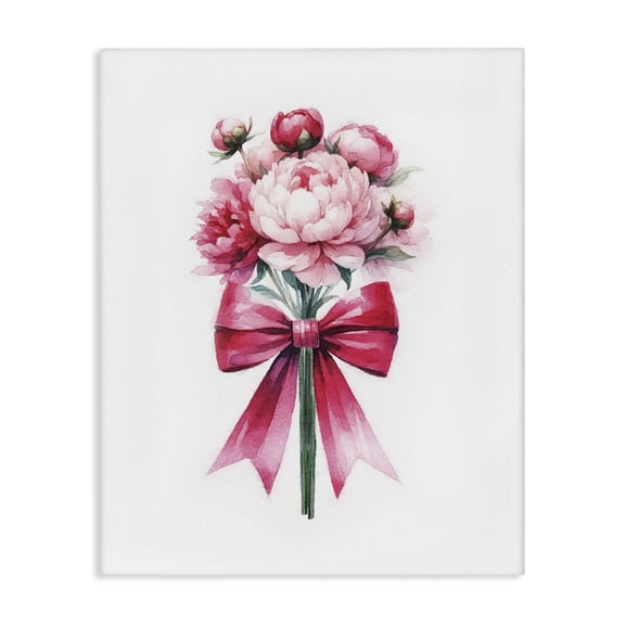 Stupell Industries Pink Ribbon Bouquet Plants & Flowers Painting Wrapped Canvas Art Print Wall Art, 16 x 20