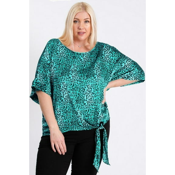 Short Sleeve Side Knot Hemline Leopard Print Woven Top