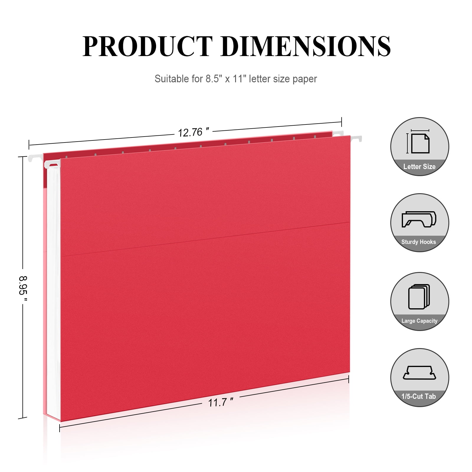 ViVin Hanging File Folders with 1/5 Cut Tabs, 100 Pack Letter Size, for Home School Office(Assorted)