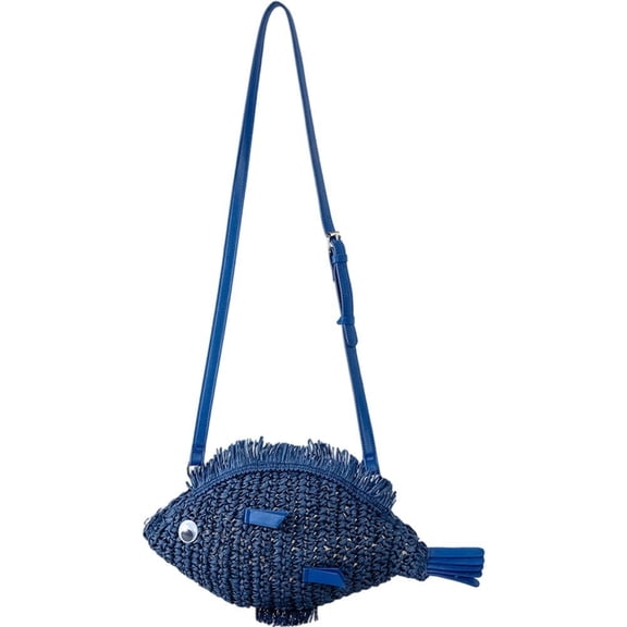Vjnyvs Fish-Shaped Handwoven Straw Shoulder Bag, Beach Crossbody Purse