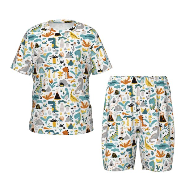 Fotbe Cartoon Dinosaur Pijama Estampada de 2 Piezas para Niños – Ropa de Dormir de Manga Corta Cómoda para Niños y Niñas, Camiseta y Shorts de Algodón-Small