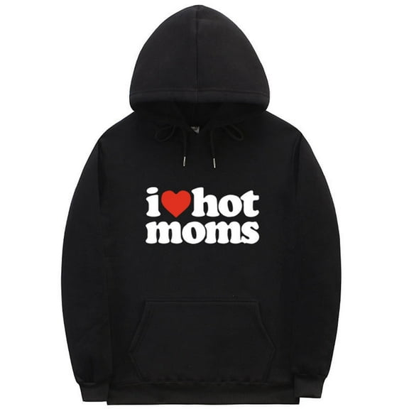 Mens Hoodies Pullover I LOVE HOT MOMS Print Women Casual Sports For Autumn Winter Threaded Bottom Sweatshirts Jackets Graphic Sweatshirts Fall Clothes, S-3XL