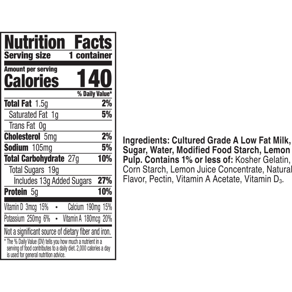 Yoplait Original Low Fat Lemon Burst Yogurt Cup, Made with Real Fruit, 6 oz