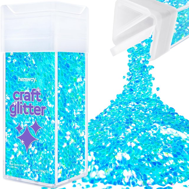 Hemway Craft Glitter Shaker 110 G / 3,9 Oz Glitter Para Manualidades Vasos De Resina Uñas Pintura Decoración Festival Cosmético Cuerpo - Súper Grueso (1/8"" 0,125"" 3 Mm) - Azul Bebé Iridiscente