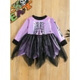 thumbnail image 2 of Franhais Toddler Girls Halloween Patchwork Dress Long Sleeve Skeleton Print Irregular Tulle Hem Dress, 2 of 9