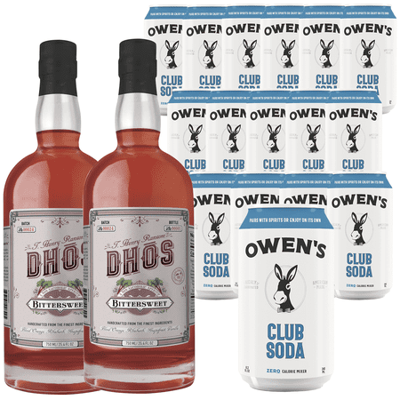 Dhōs Handcrafted Non-Alcoholic Bittersweet 750 ML Bottles w Pack Owen’s Mixers Club Soda 8.2 OZ Cans - Perfect for Mocktails - A
