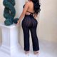 thumbnail image 3 of Traje de punto ahuecado para mujer, sujetador triangular con cuello Halter, pantalones largos, conjunto de malla informal picante elegante para festivales de música, vacaciones, negro M, 3 of 5