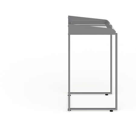 UPC: 0889142188230 | Lancaster Home Clear Tempered Glass Desk w/ Raised Cable Management Border & Silver Metal Frame