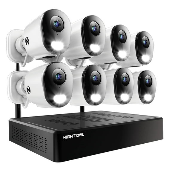 Night Owl 10 Channel 4K Wi-Fi NVR Security System with 1TB Hard Drive and 8 Wi-Fi IP 2K Deterrence Cameras with 2-Way Audio
