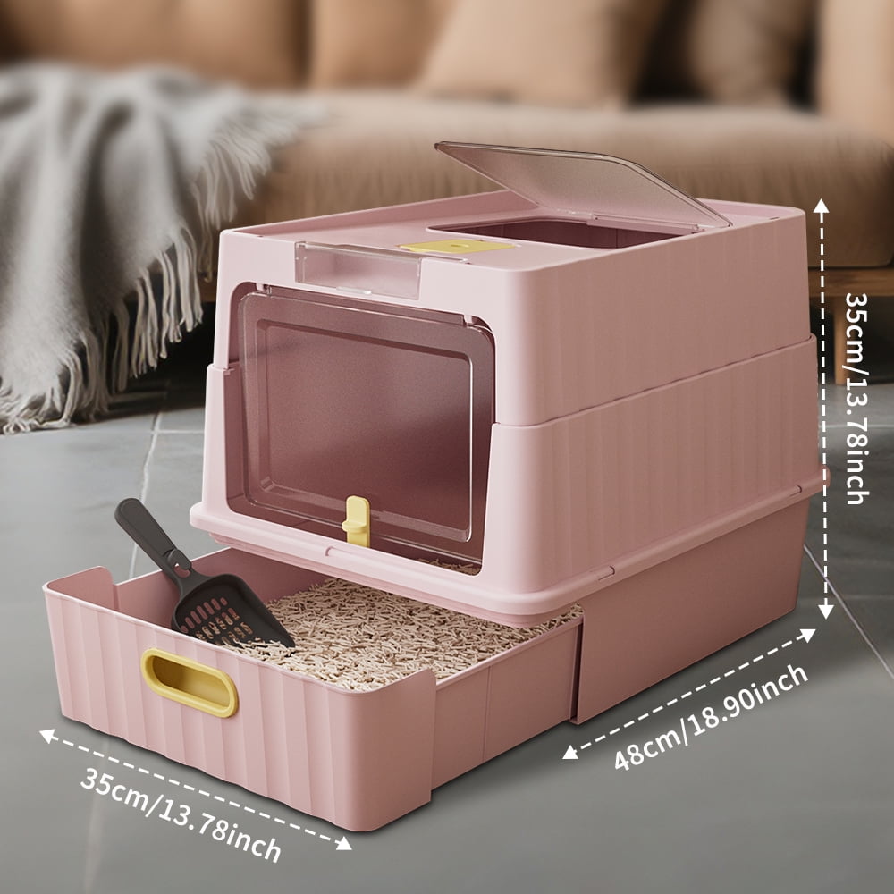 Double-Door Enclosed Litter House with Top Exit & Removable Pan for Mess-Free Enclosed Cats Litter Box with Bag