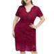 thumbnail image 1 of Vestido de fiesta de encaje sólido de manga corta con cuello en V de talla grande Sexy para mujer a la moda Fridja  qw5892, 1 of 9