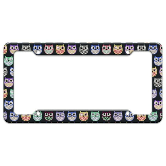 Colorful Owls Cute Pattern License Plate Tag Frame