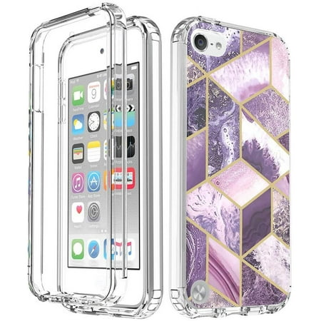 iPod Touch 7 Case,iPod Touch 6 Case, Slim Full-Body Stylish Protective Case with Built-in Screen Protector for Apple iPod Touch 5/6/7th Generation (Purple Marble)