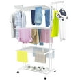 thumbnail image 5 of Clothes Drying Rack, 4-Tier Foldable Laundry Drying Rack, Stainless Steel Garment Clothes Dryer Indoor or Outdoor Standing Clothing Rack with Wheels, White, 5 of 9