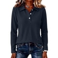 thumbnail image 5 of Waffle Knit Tops for Women Long Sleeve Collared Work Golf Polo Shirts Business Casual Loose Fit Blouses, M, 5 of 5