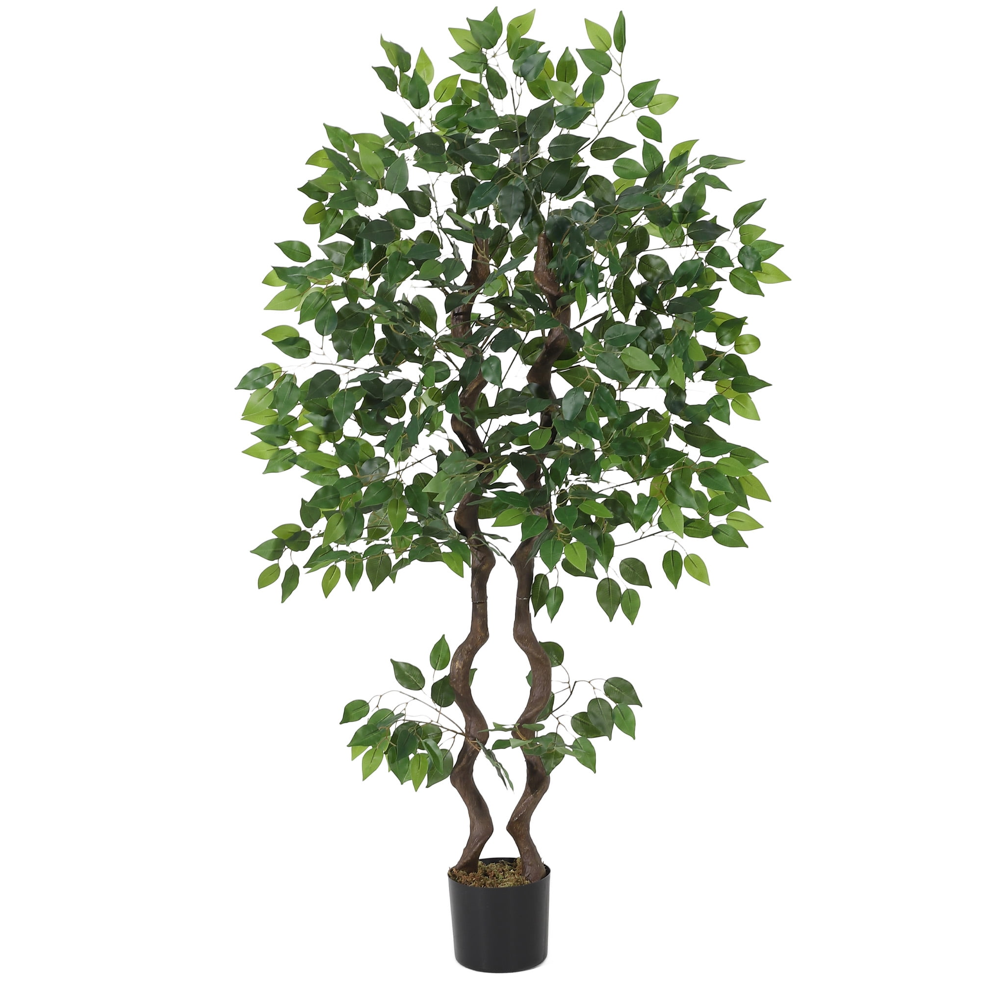 5ft Artificial Ficus Tree, Tall Faux Banyan Tree Floor Plant with Realistic PVC Trunk and Full Dense Foliage, Indoor Home Office Living Room Decor