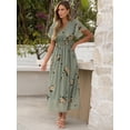 thumbnail image 3 of Vestido largo ANRABESS con estampado floral, cuello en V, manga corta, gasa, 3 of 6