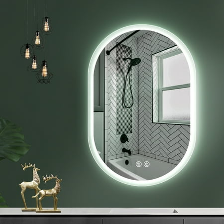 

Artlia 36X24 Inch Bathroom Mirror with Lights Anti Fog Dimmable LED Mirror for Wall Touch Control Frameless Oval Smart Vanity Mirror Vertical Hanging