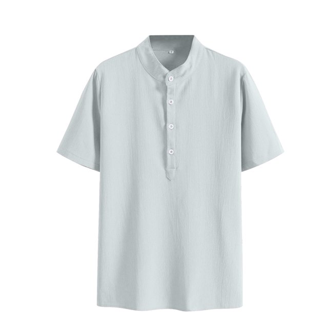 XDZJLR Men's Shirts Solid Loose Short Sleeve Stand Button Fashion Casual Leisure Loose Soft Tops