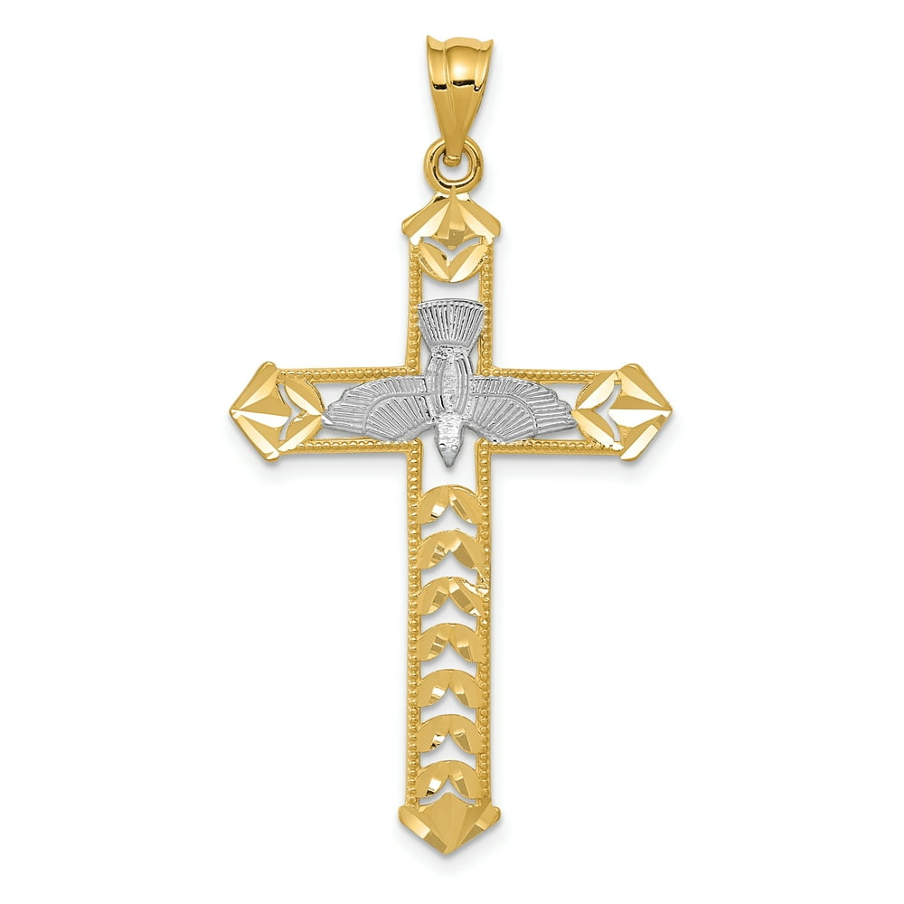 IceCarats - 14k Yellow Gold Dove Cross Religious Pendant Charm Necklace ...