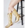 thumbnail image 3 of Retro Vintage Women Western Boots Chunky High Heels Cowgirl Cowboy Pull On Rhinestones Embroidered Knee High Shoes, 3 of 4