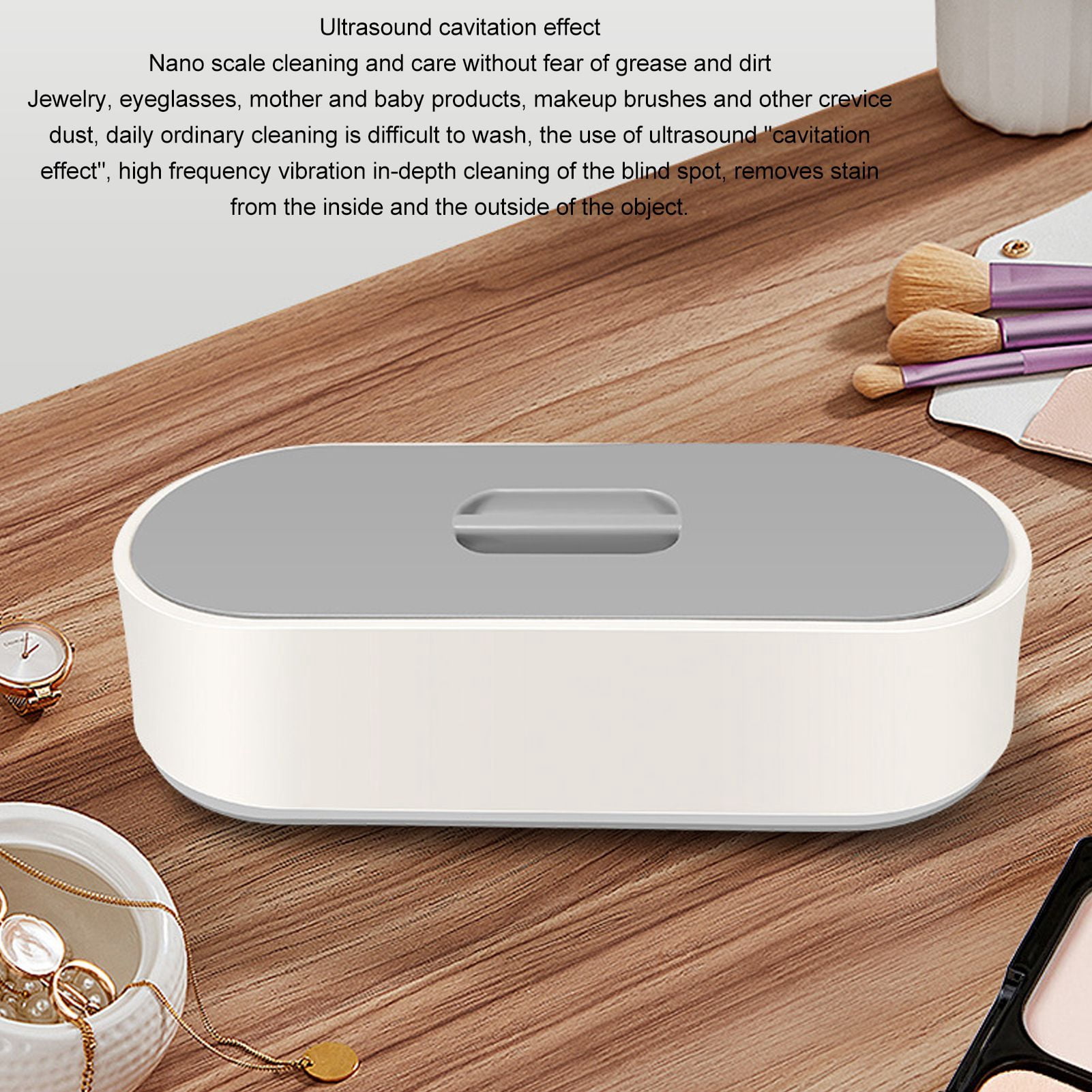 Riousery Professional Ultrasonic Jewelry Cleaner 440ml Portable Eyeglasses and Watch Cleaning Machine White and Grey High Frequency 45kHz 20W (8.3 x 2.3 inches / 21.2 x 5.8 cm)