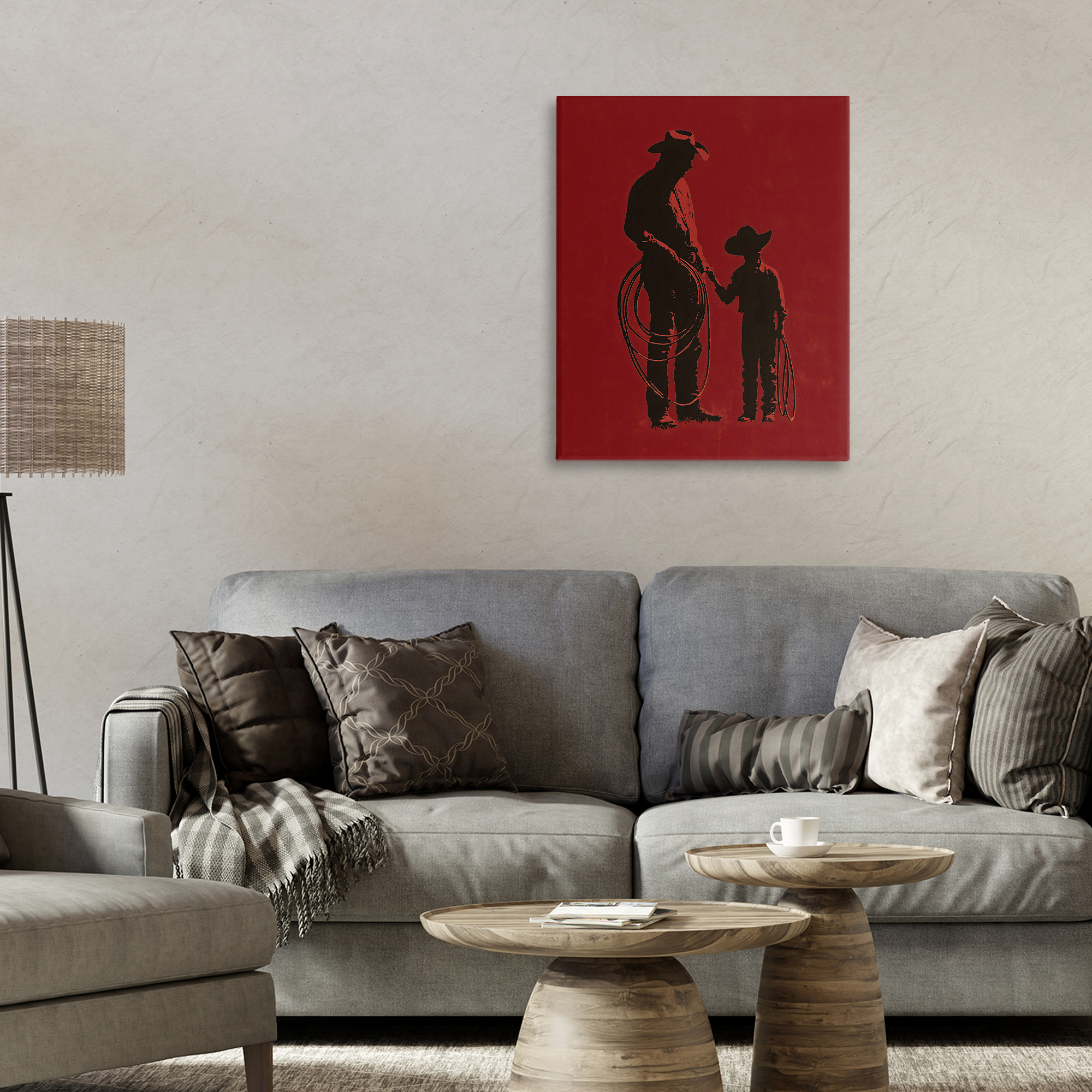 Burgundy Cowboy Father & Son Canvas Wall Art, design by Arlington Prints