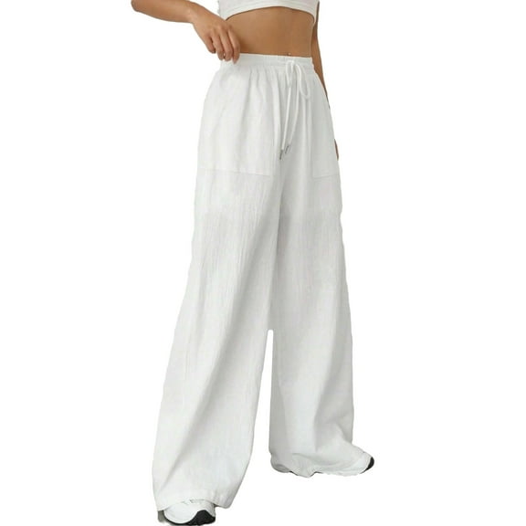 Women's Pants Casual Plain Wide Leg White XS (2)